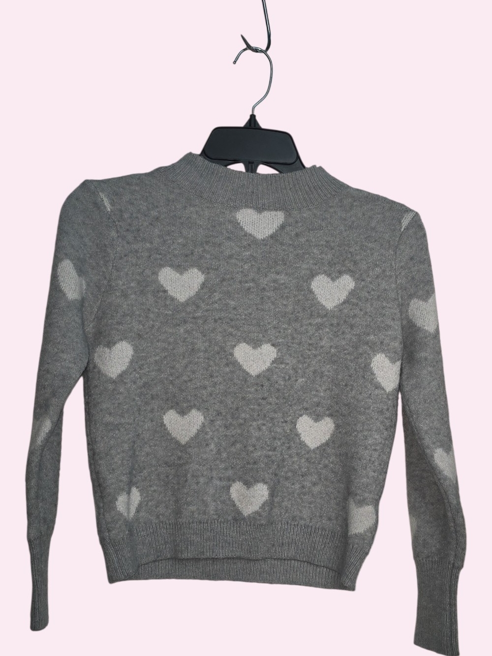 Girls Gray Heart Knit Pullover Sweater